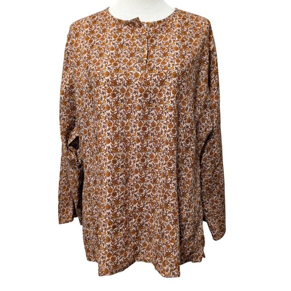 Pietsie Womens NWT OS Corsica Brown Gold Floral 100% Cotton Oversized L/S Top - Picture 2 of 9